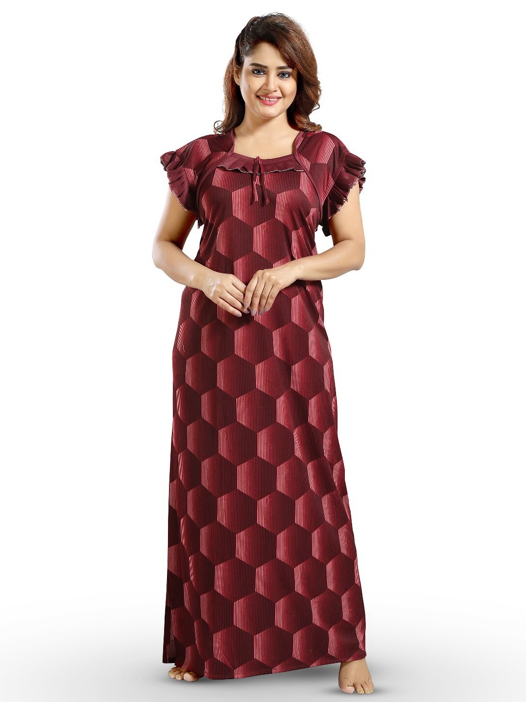 

SHOPPING STATION Geometric Printed Satin Maxi Nightdress, Maroon