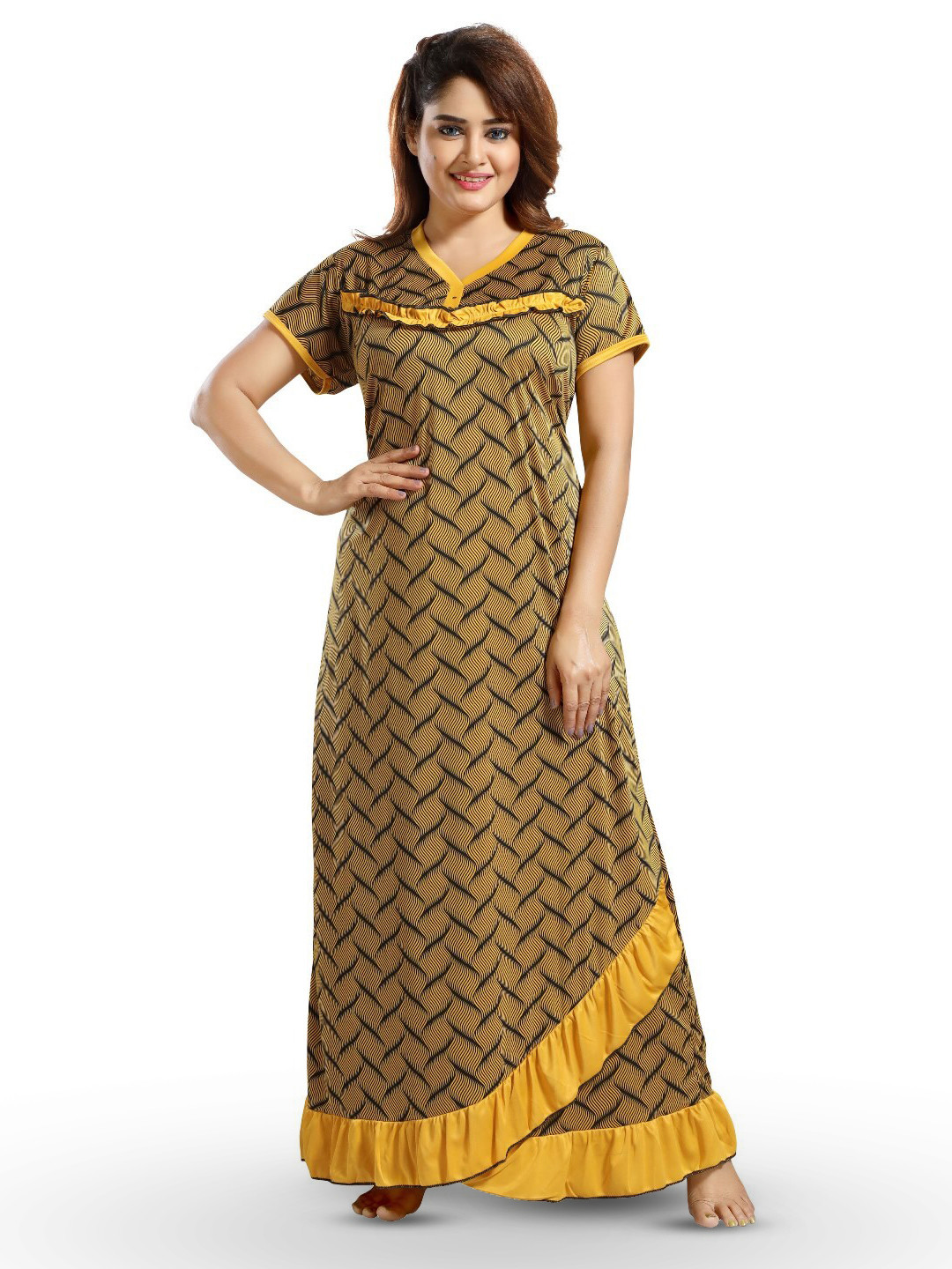 

SHOPPING STATION Geometric Printed Satin Maxi Nightdress, Yellow