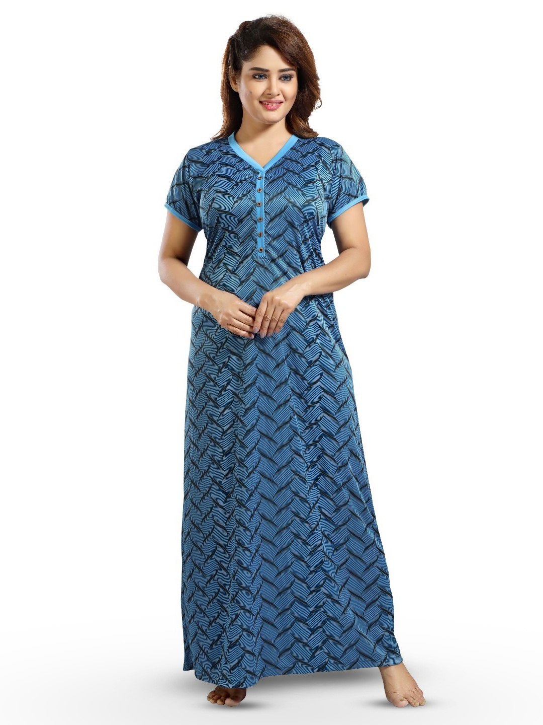 

SHOPPING STATION Abstract Printed Satin Maxi Nightdress, Blue