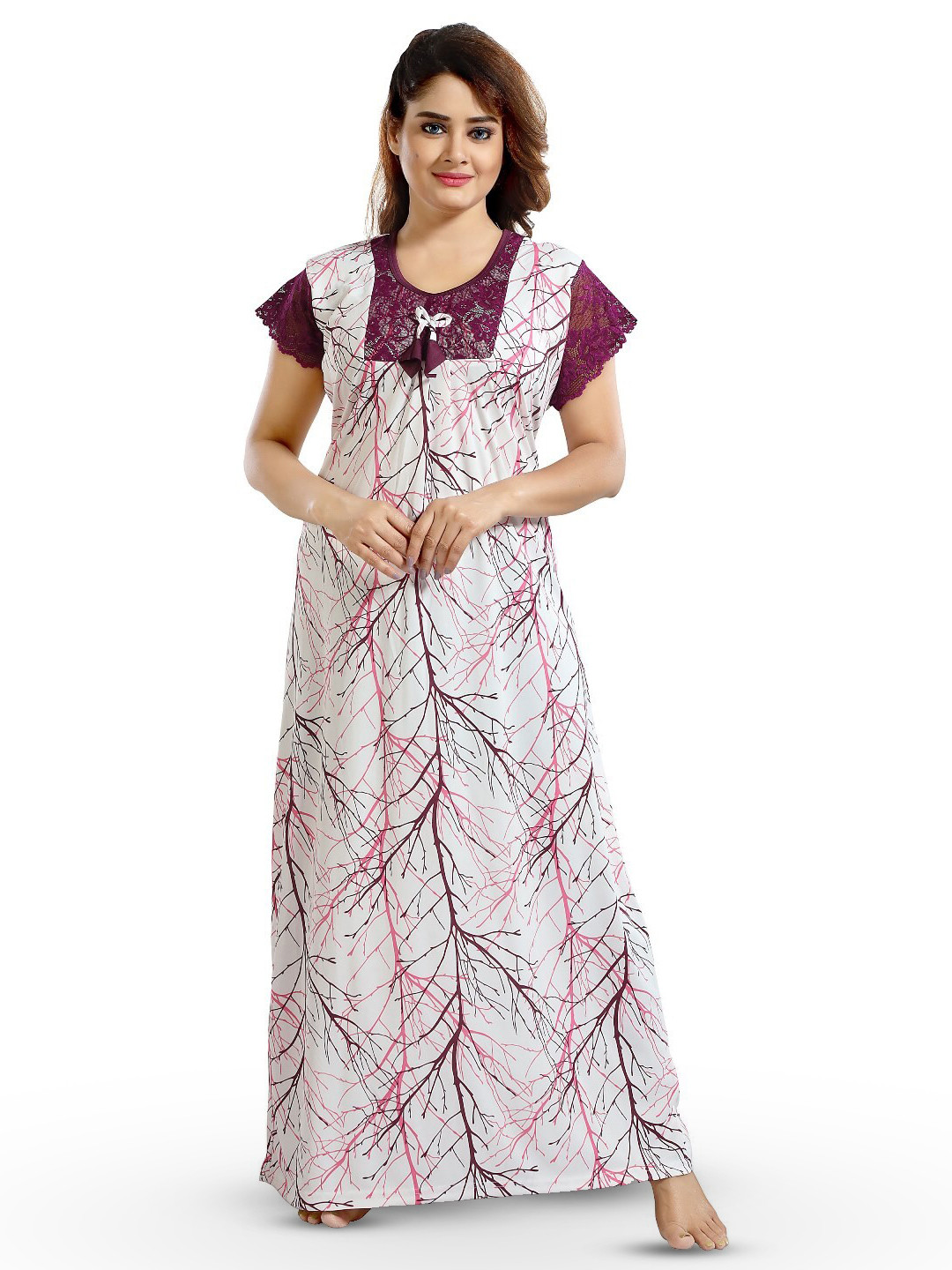 

SHOPPING STATION Floral Printed Satin Maxi Nightdress, White