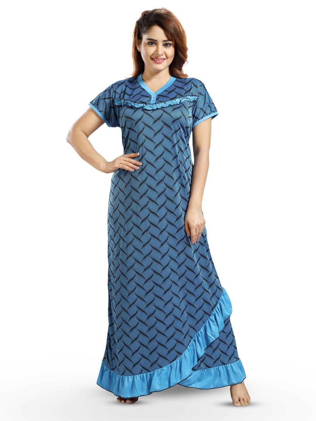 

SHOPPING STATION Geometric Printed Satin Maxi Nightdress, Blue