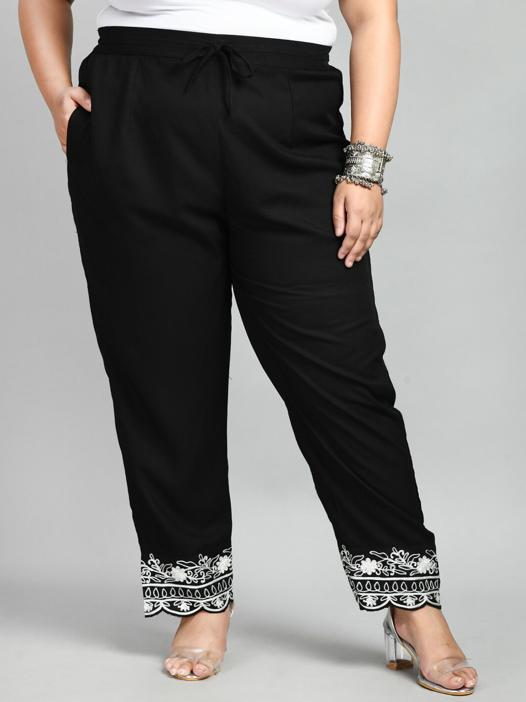 

PrettyPlus by Desinoor.com Women Relaxed Straight Leg Pleated Trousers, Black