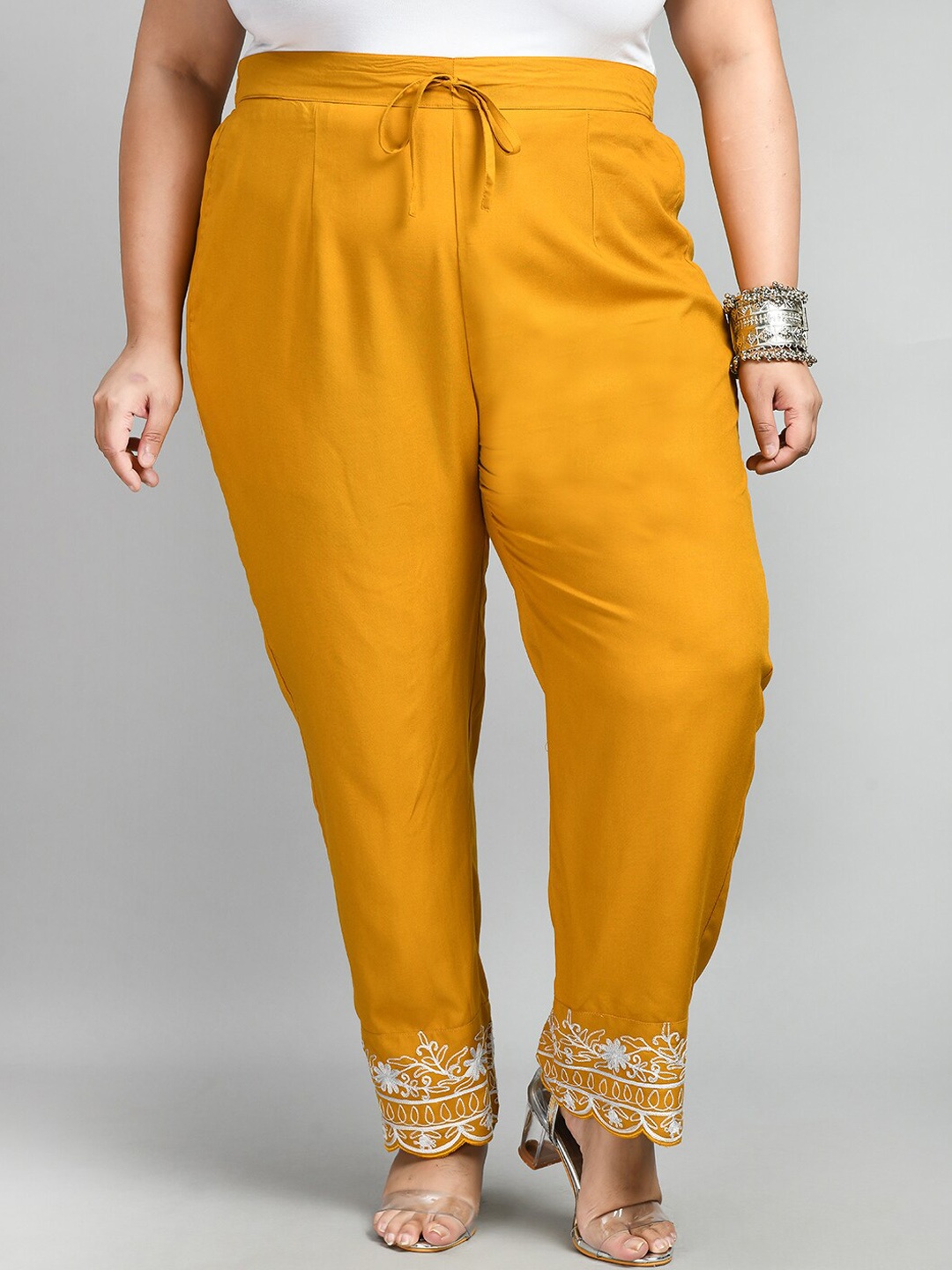 PrettyPlus by Desinoor.com Women Relaxed Straight Leg Trousers, Mustard