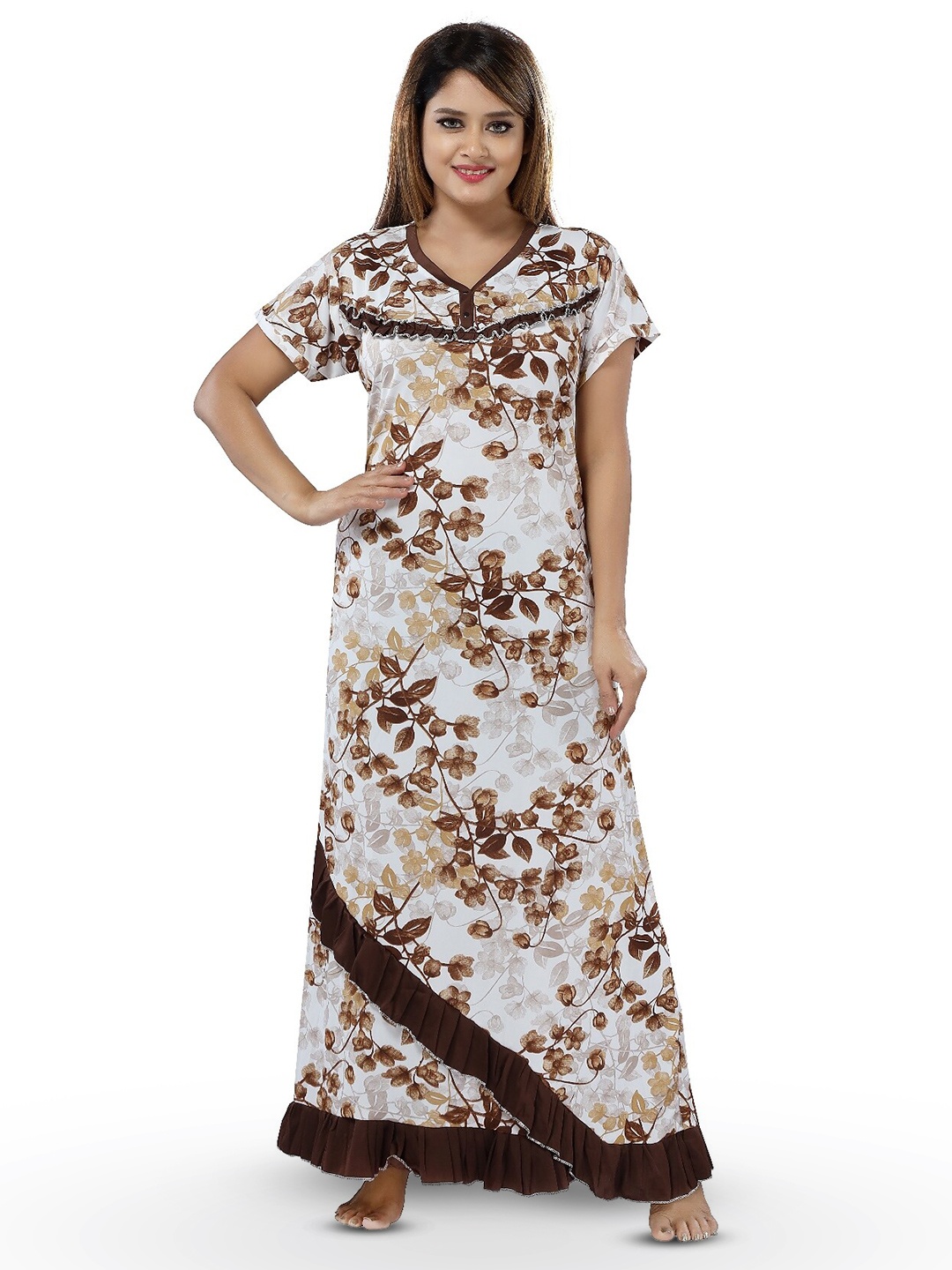

SHOPPING STATION Floral Printed Satin Maxi Nightdress, White