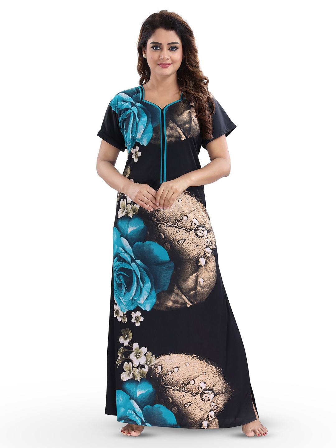 

SHOPPING STATION Floral Printed Satin Maxi Nightdress, Black