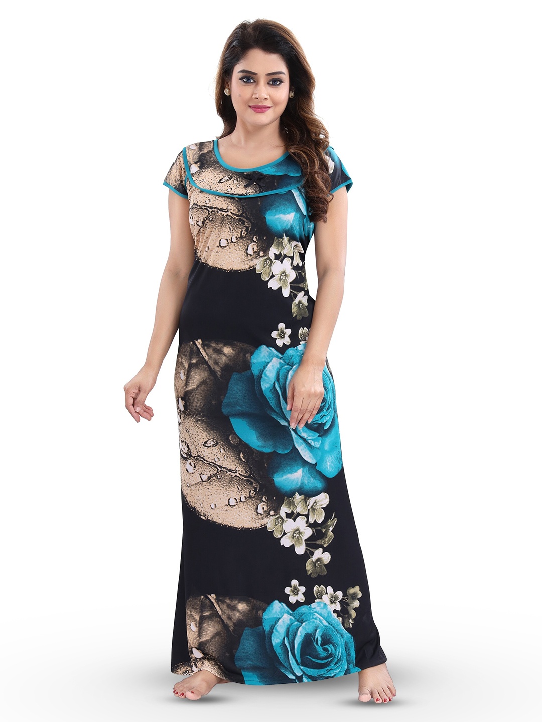 

SHOPPING STATION Floral Printed Satin Maxi Nightdress, Black