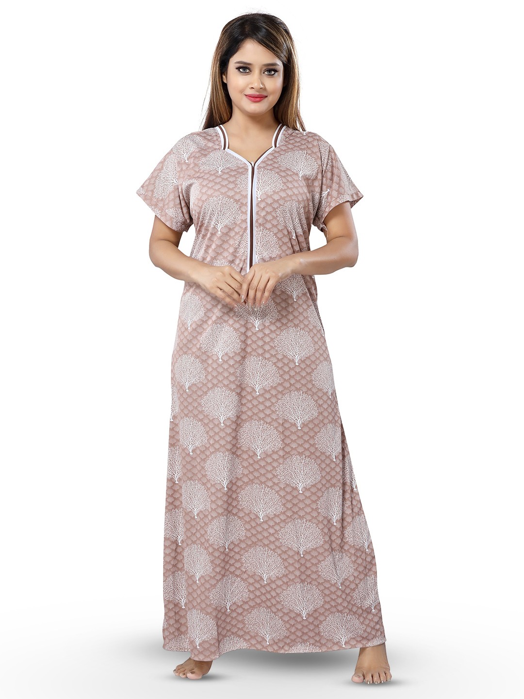 

SHOPPING STATION Floral Printed Satin Maxi Nightdress, Grey