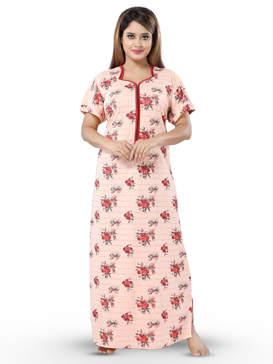 

SHOPPING STATION Floral Printed Satin Maternity Maxi Nightdress, Peach