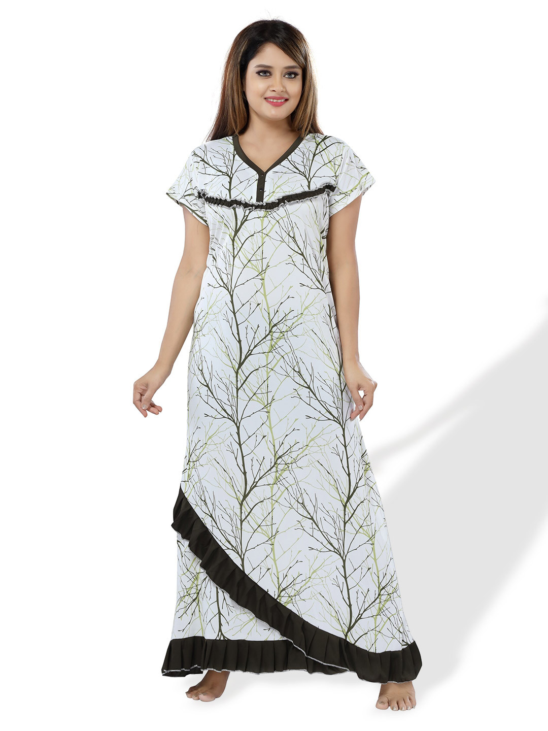 

SHOPPING STATION Floral Printed Satin Maxi Nightdress, White