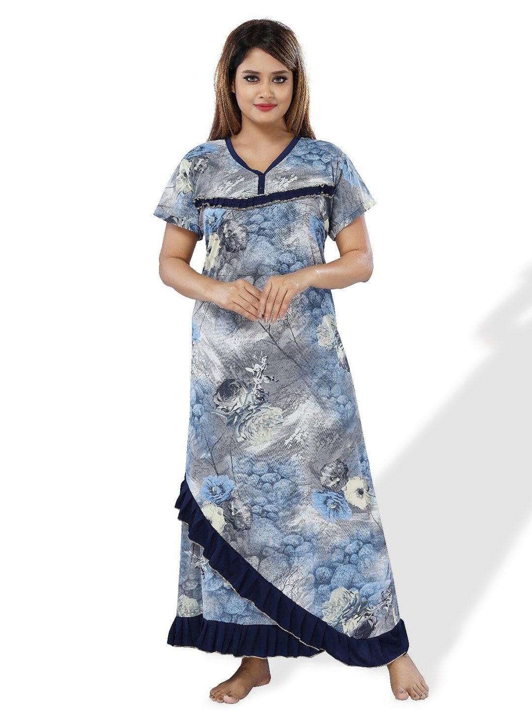 

SHOPPING STATION Abstract Printed Satin Maxi Nightdress, Blue