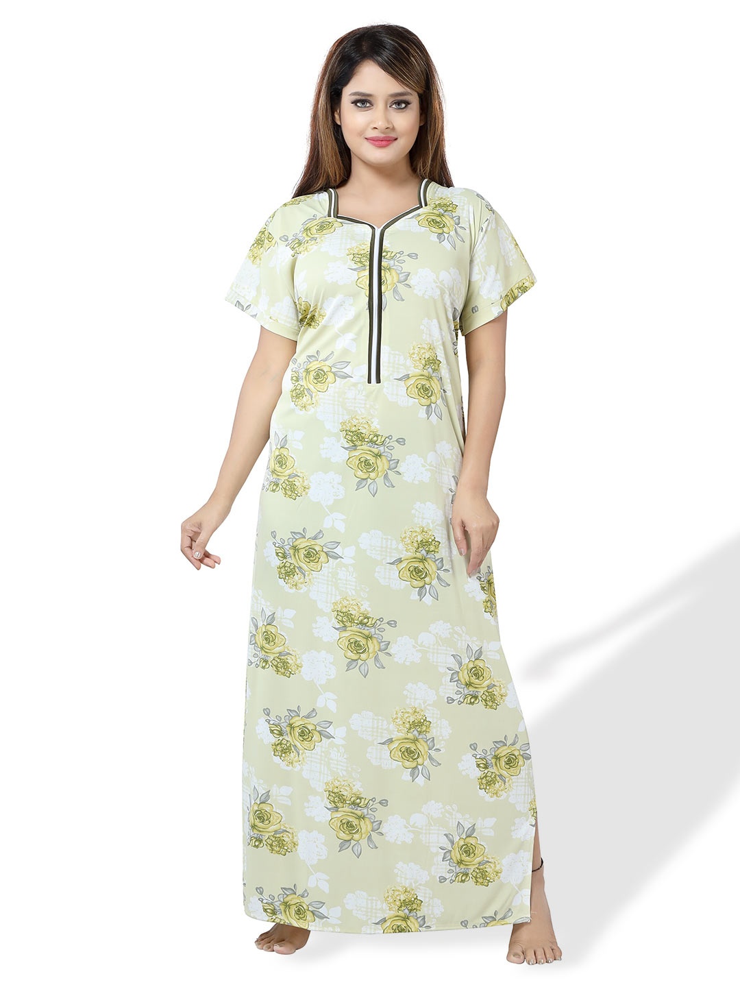 

SHOPPING STATION Floral Printed Satin Maxi Nightdress, Green