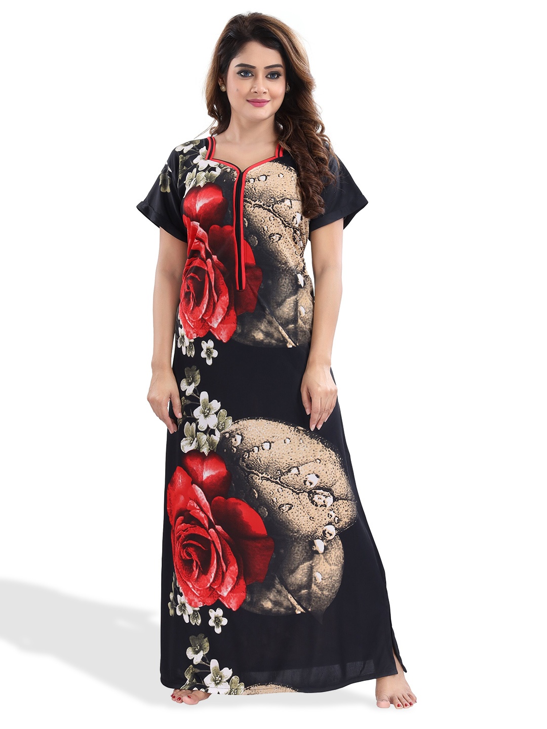 

SHOPPING STATION Floral Printed Satin Maternity Maxi Nightdress, Black