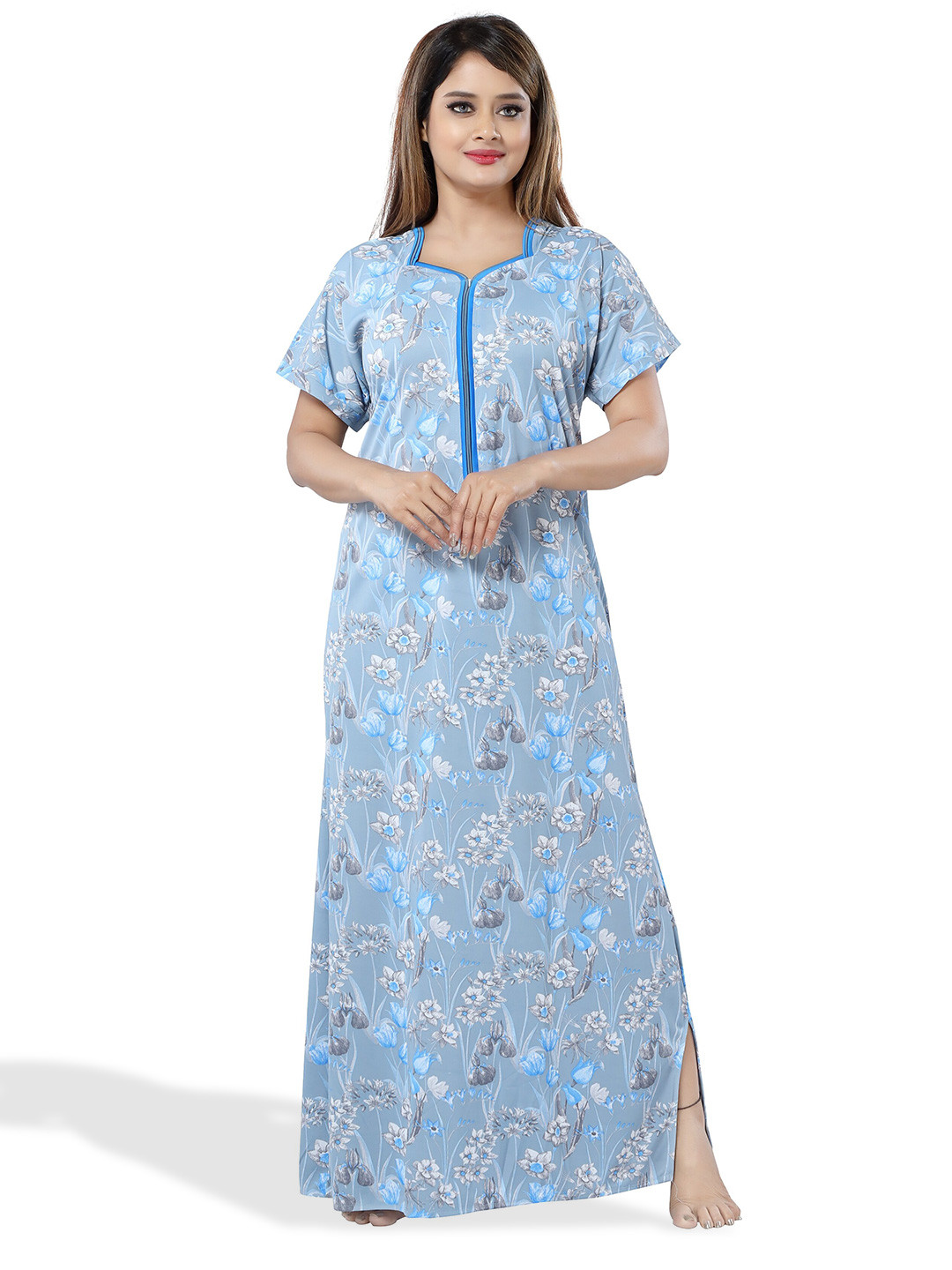 

SHOPPING STATION Floral Printed Satin Maternity Maxi Nightdress, Blue
