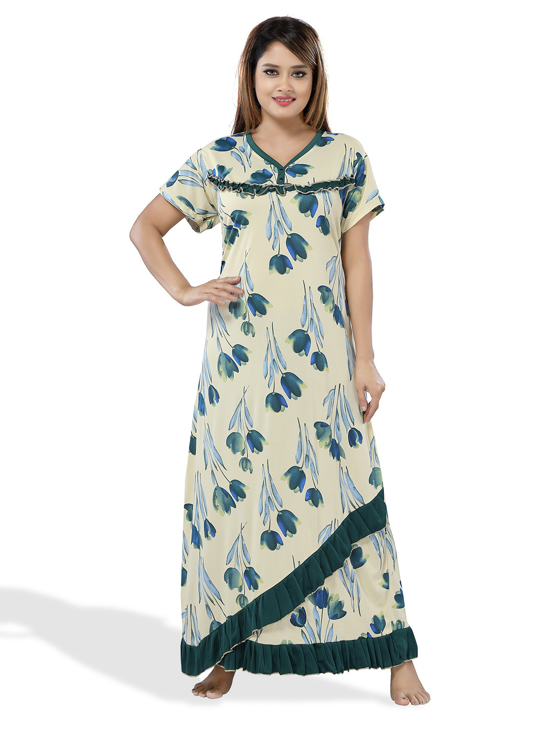 

SHOPPING STATION Floral Printed Satin Maxi Nightdress, Beige