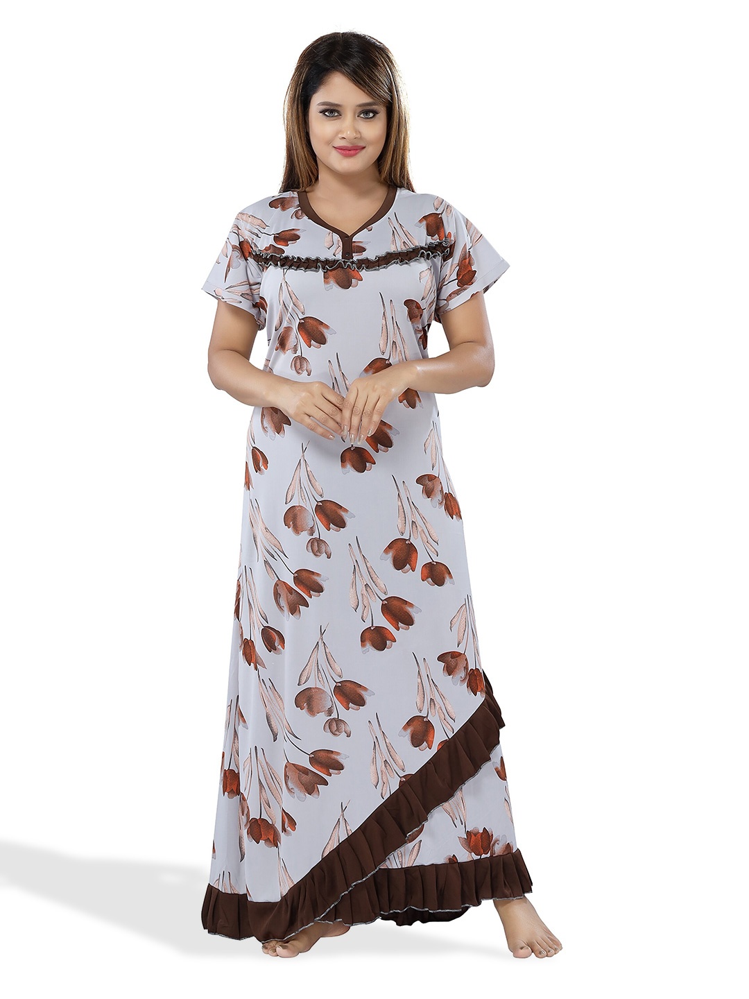 

SHOPPING STATION Floral Printed Satin Maternity Maxi Nightdress, Grey