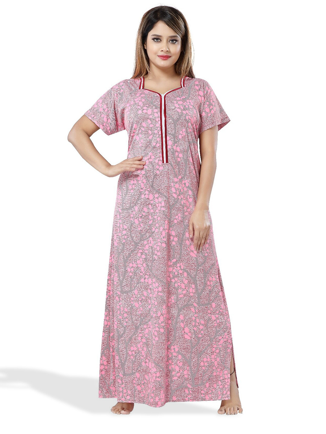 

SHOPPING STATION Abstract Printed Satin Maternity Maxi Nightdress, Pink