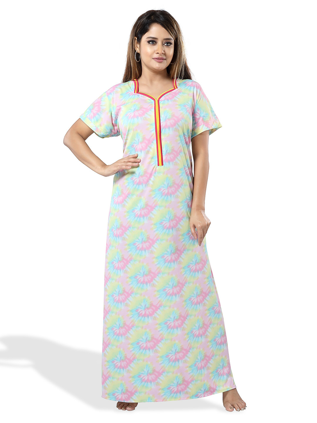 

SHOPPING STATION Abstract Printed Satin Maxi Nightdress, Yellow