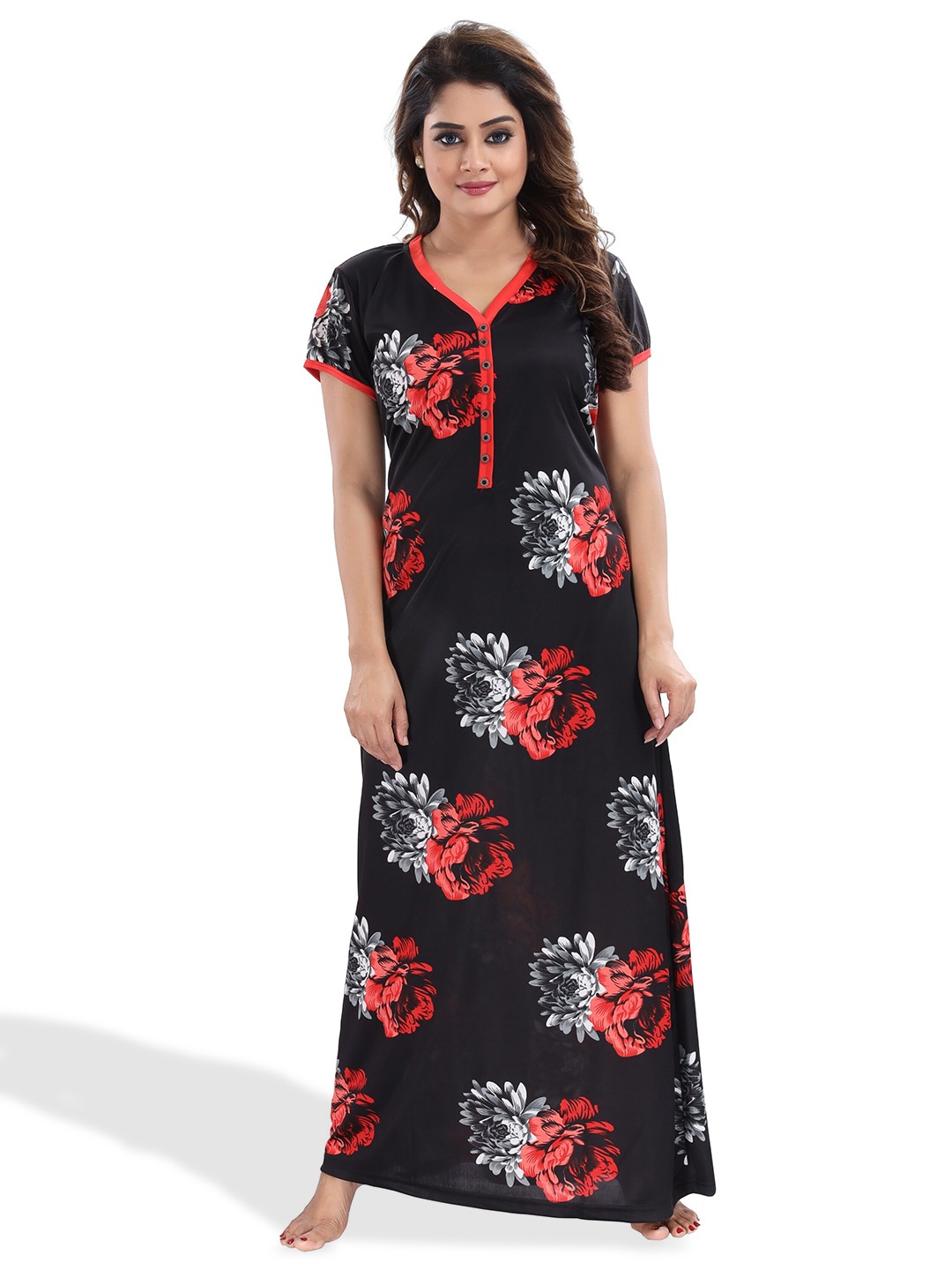 

SHOPPING STATION Floral Printed Satin Maxi Nightdress, Black