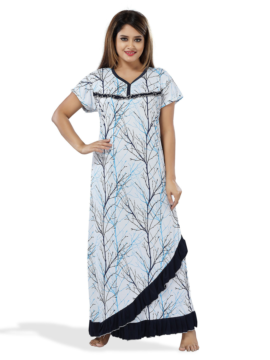

SHOPPING STATION Floral Printed Satin Maxi Nightdress, White