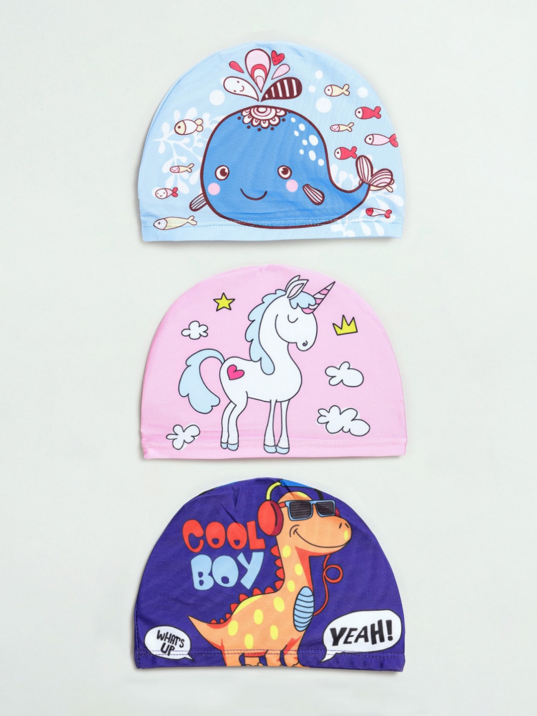 

EL REGALO Kids Pack Of 3 Printed Swimming Caps, Pink