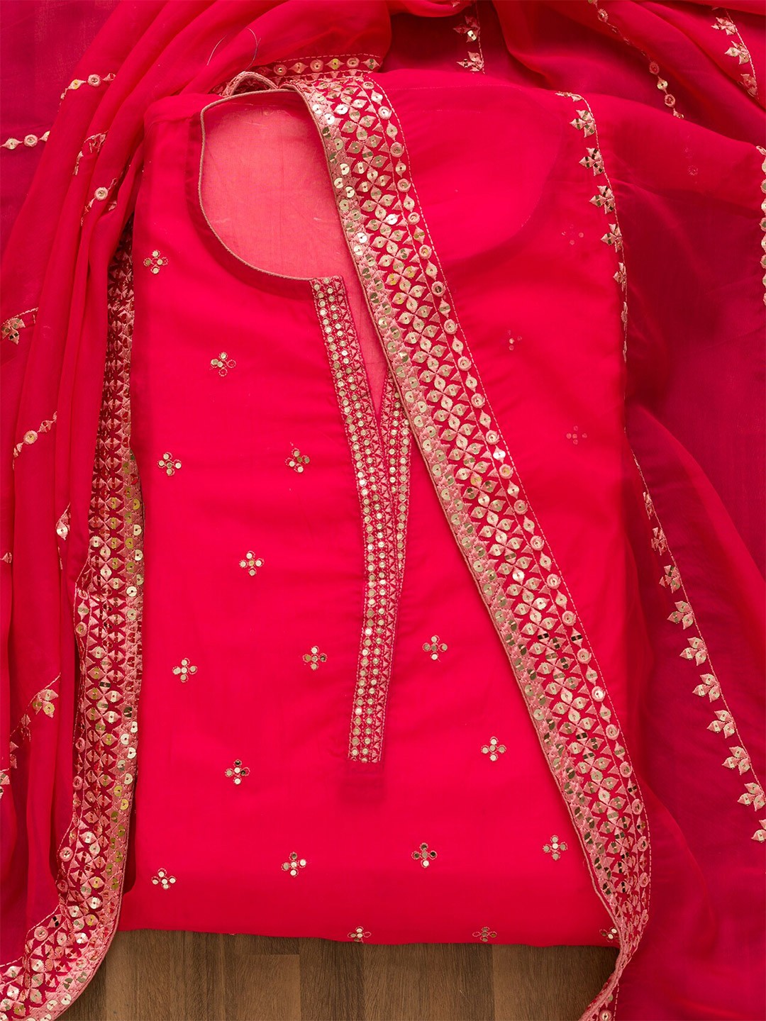 

Koskii Embellished Unstitched Dress Material, Pink
