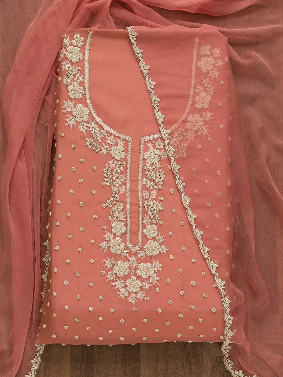 

Koskii Embellished Unstitched Dress Material, Pink