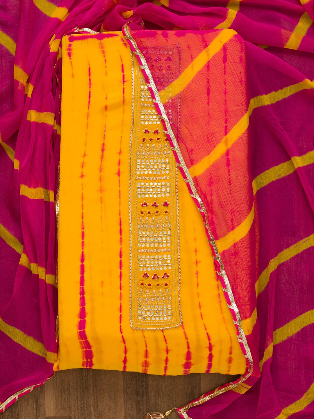 

Koskii Embroidered Semi-Stitched Dress Material, Yellow