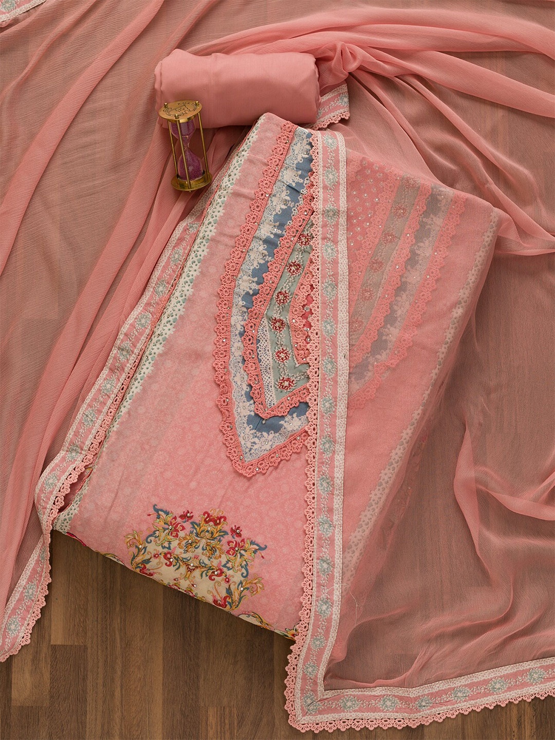 

Koskii Floral Printed Unstitched Dress Material, Pink