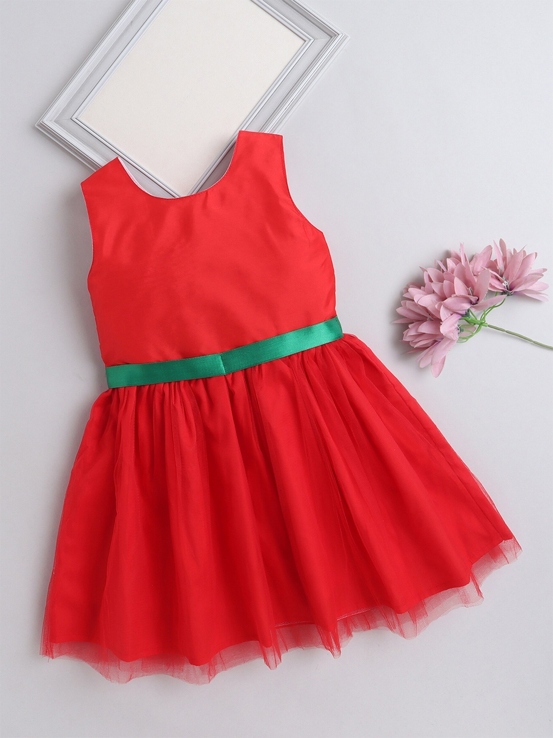 

The Magic Wand Girls Round Neck Fit & Flare Dress, Red