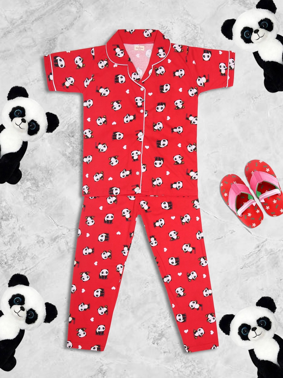 

Ninos Dreams Girls Conversational Printed Pure Cotton Night Suit, Red