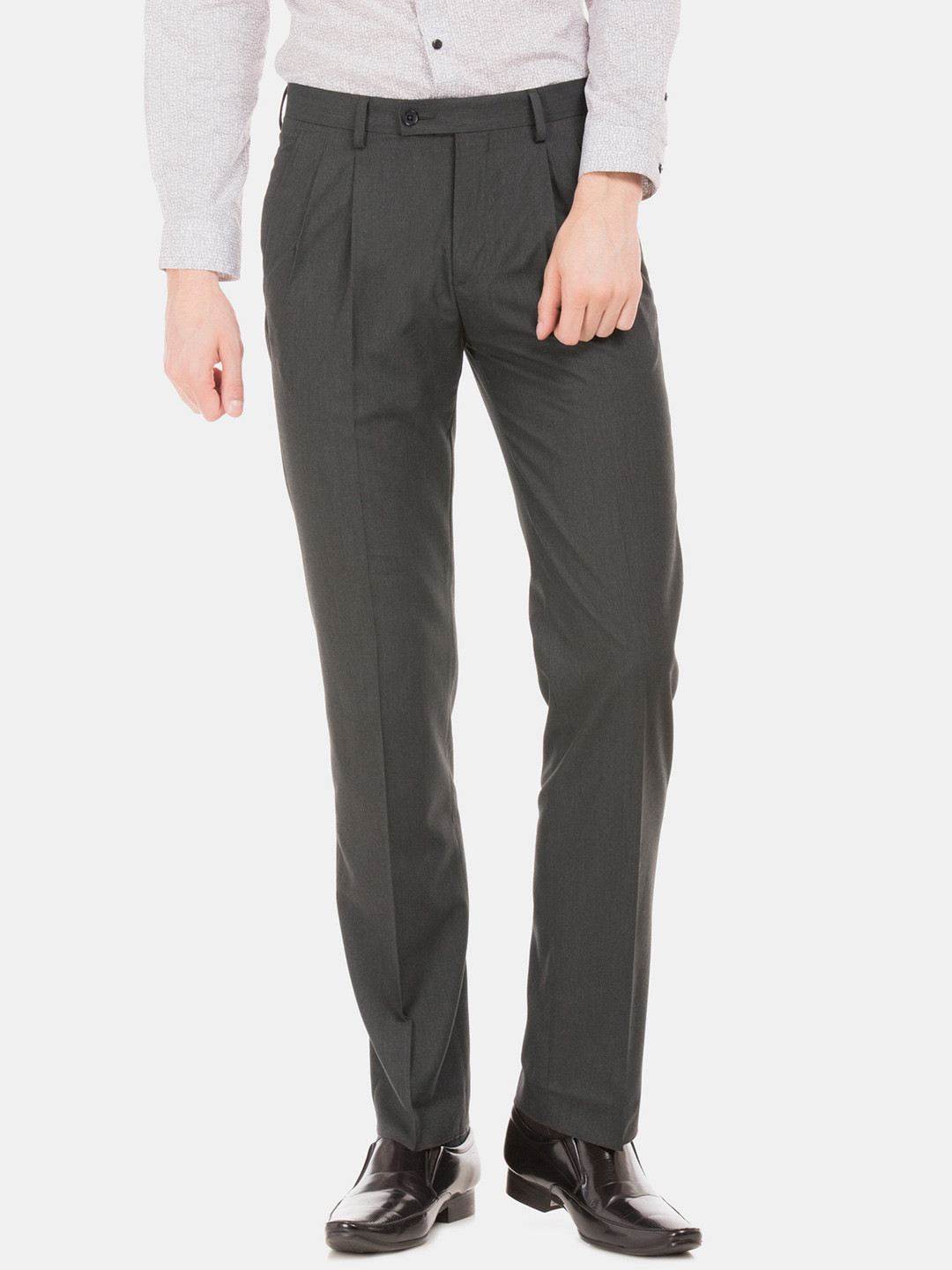 

Arrow Men Charcoal Grey Smart Slim Fit Solid Formal Trousers