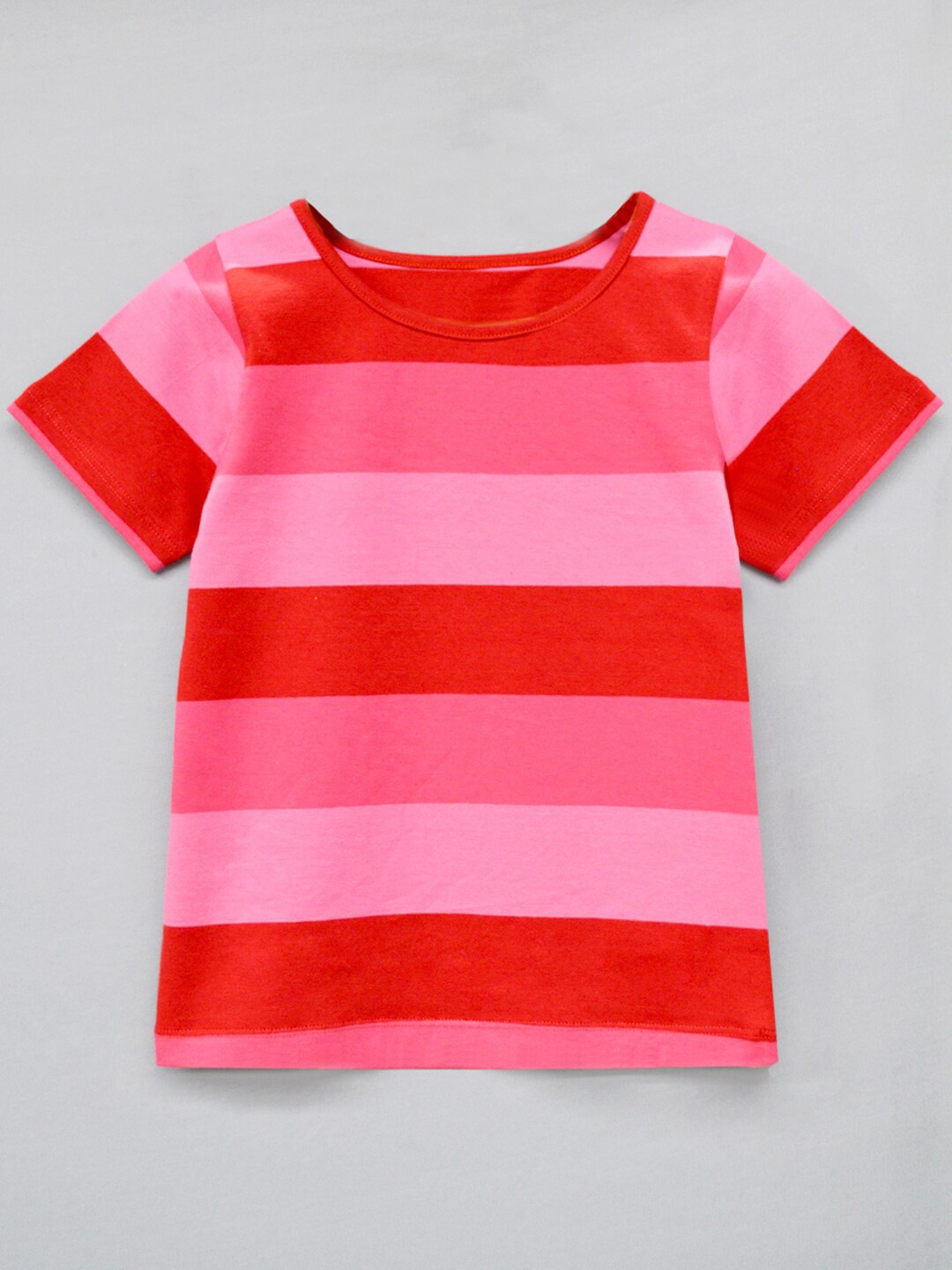 

A.T.U.N. Girls Striped Round Neck Short Sleeves Cotton T-Shirt, Pink