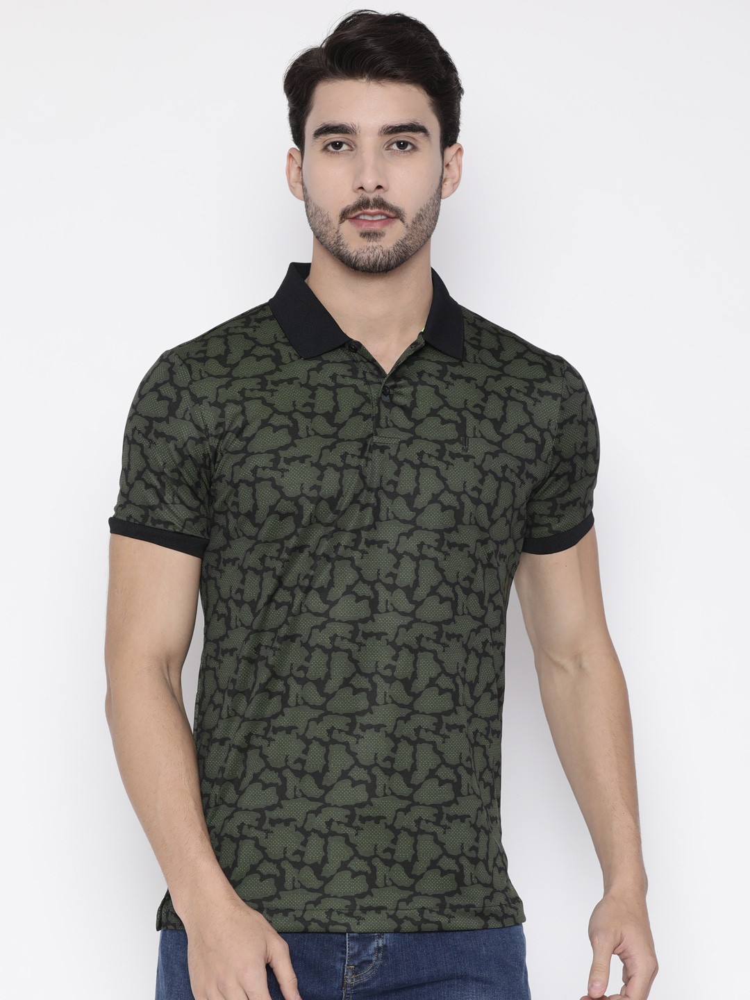 

Arrow New York Men Olive Green Printed Polo T-shirt