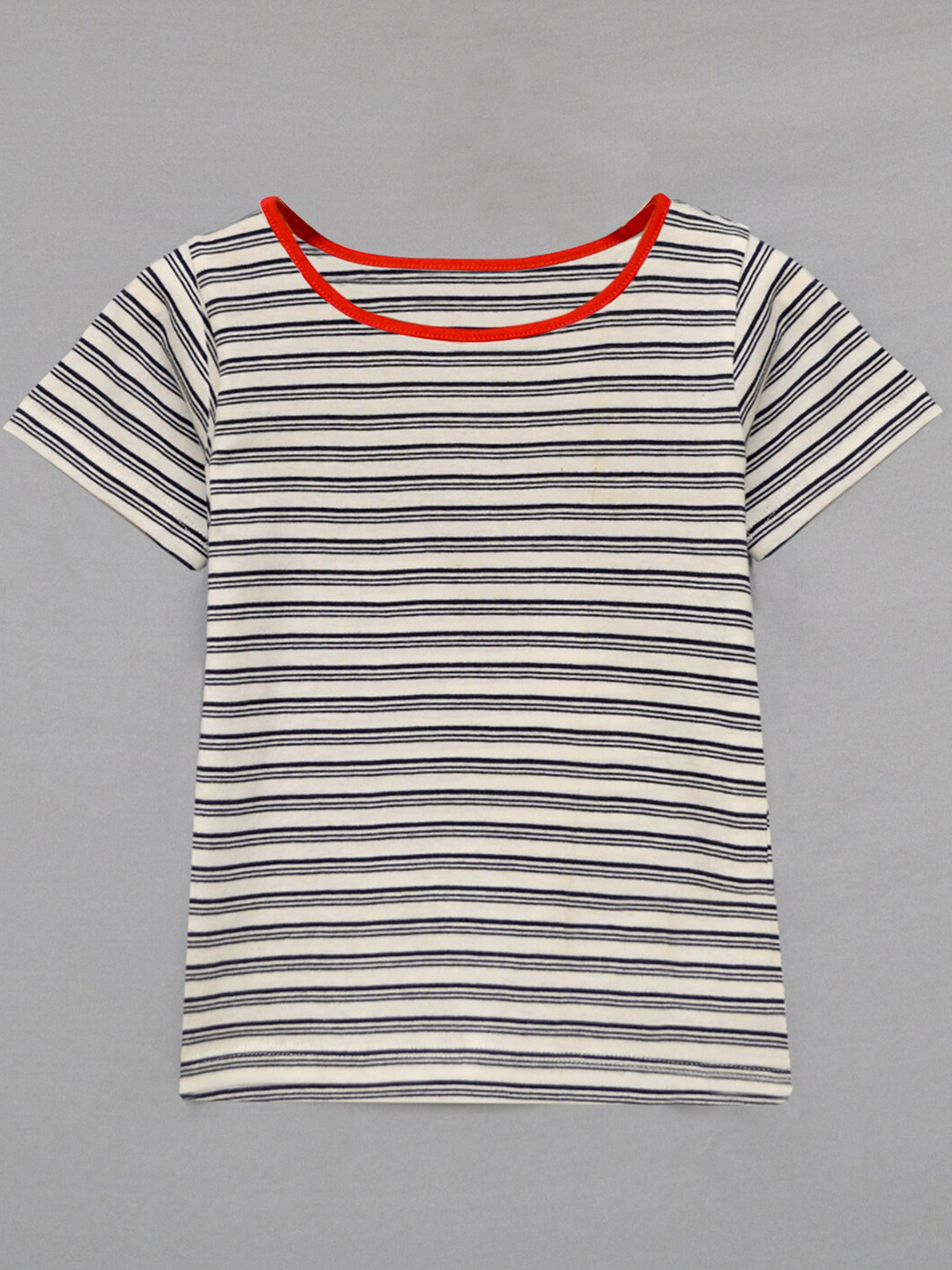

A.T.U.N. Girls Striped Round Neck Cotton T-Shirt, Off white