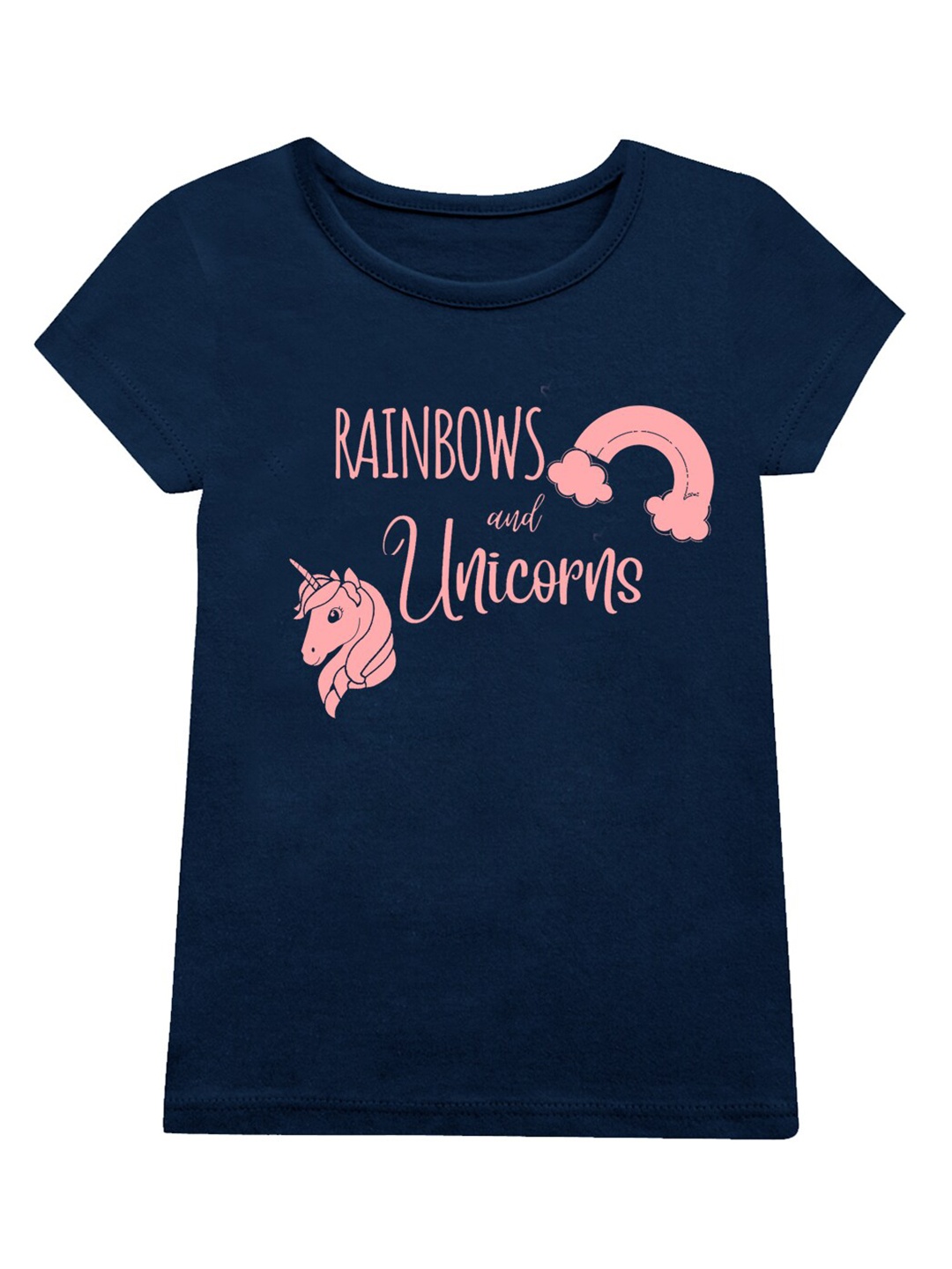 

A.T.U.N. Girls Typography Printed Round Neck Cotton T-Shirt, Navy blue