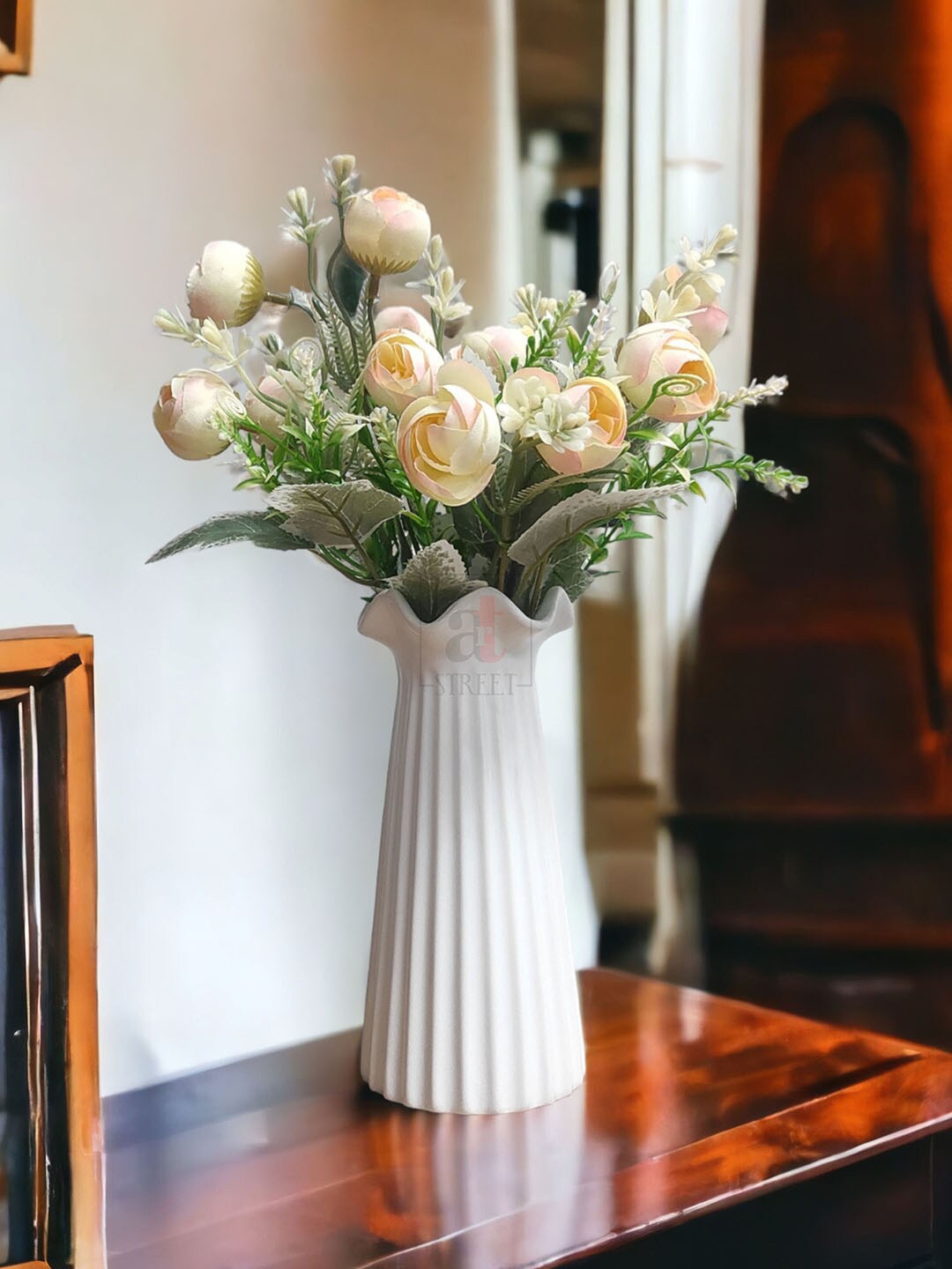 

Art Street White 2 Pieces Rose Flower Without Pot