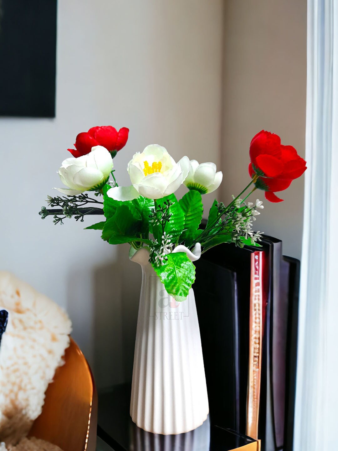 

Art Street White & Red 2 Pieces Artificial Peony Flowers Bunch