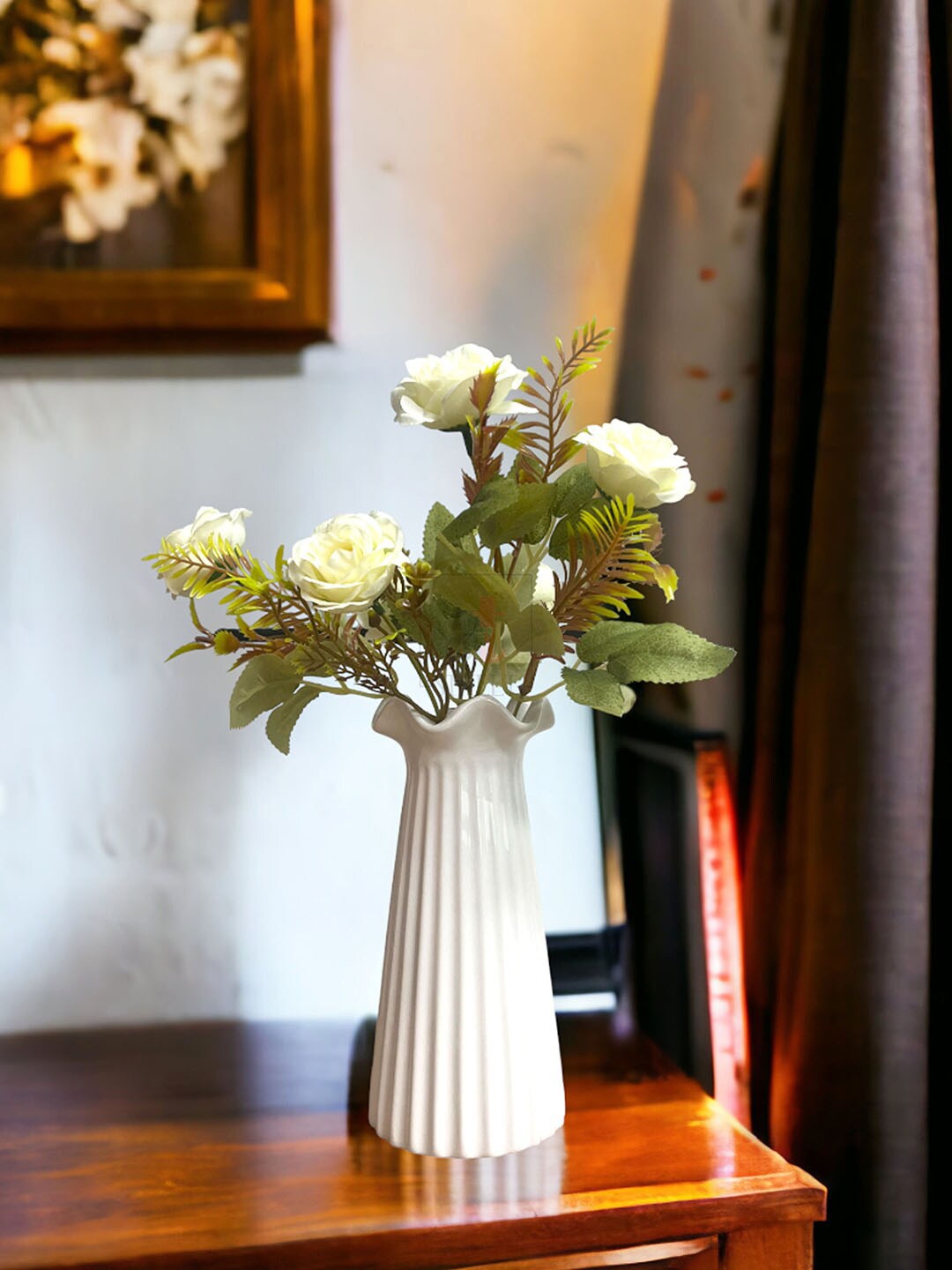 

Art Street White 2 Pieces Artificial Rose Flowers Bunch