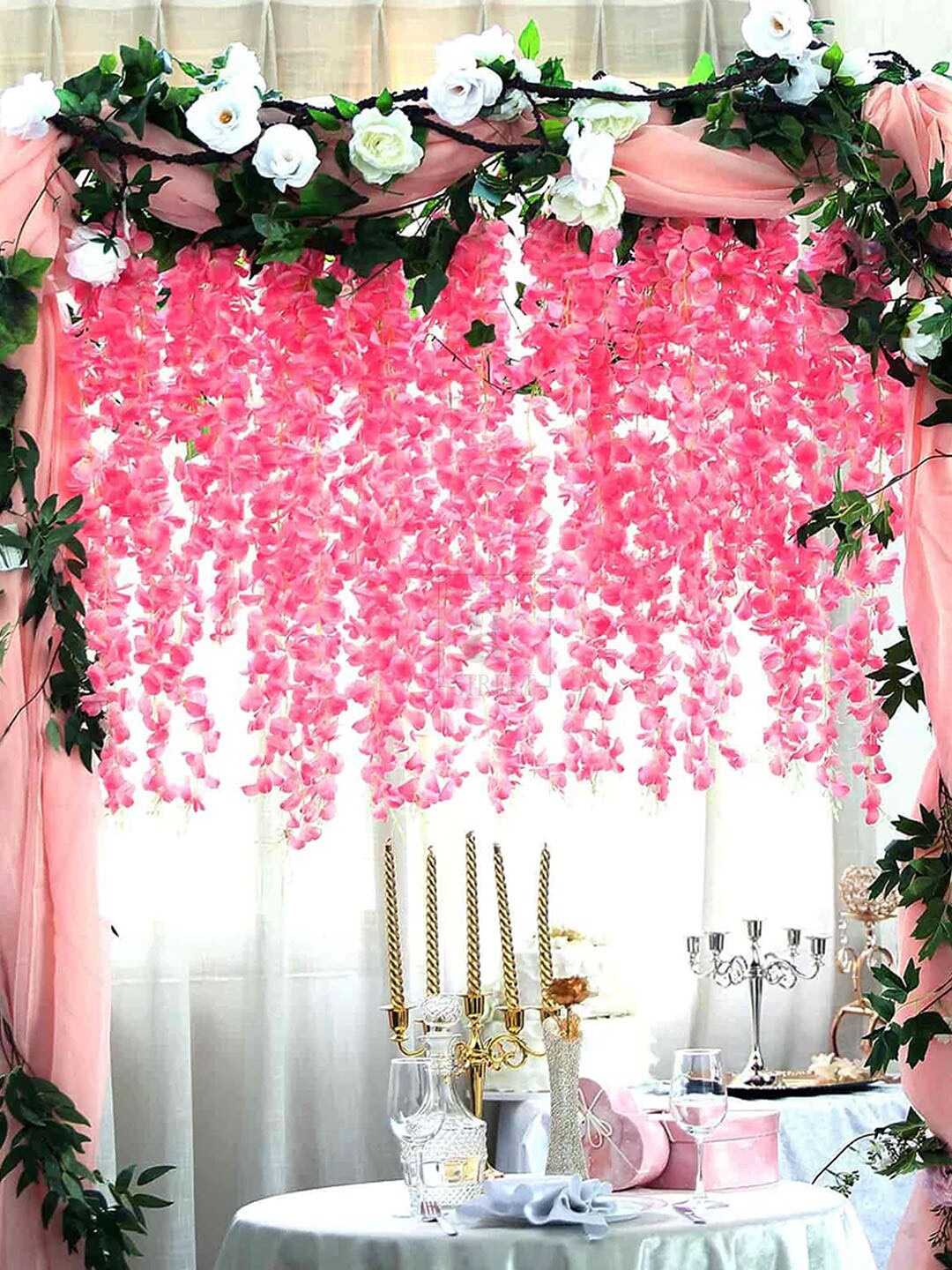 

Art Street Pink 6 Pieces Wisteria Vine Ratta Hanging Artificial Flowers