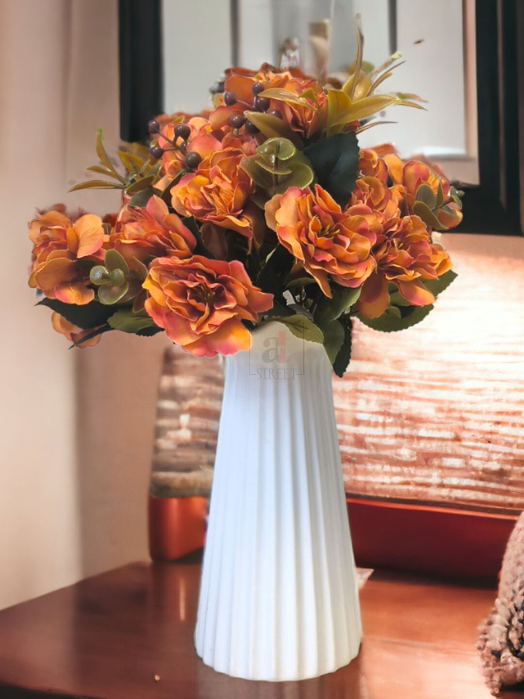 

Art Street Orange Colored & Green 2 Pieces Artificial Hydrangea Flowers