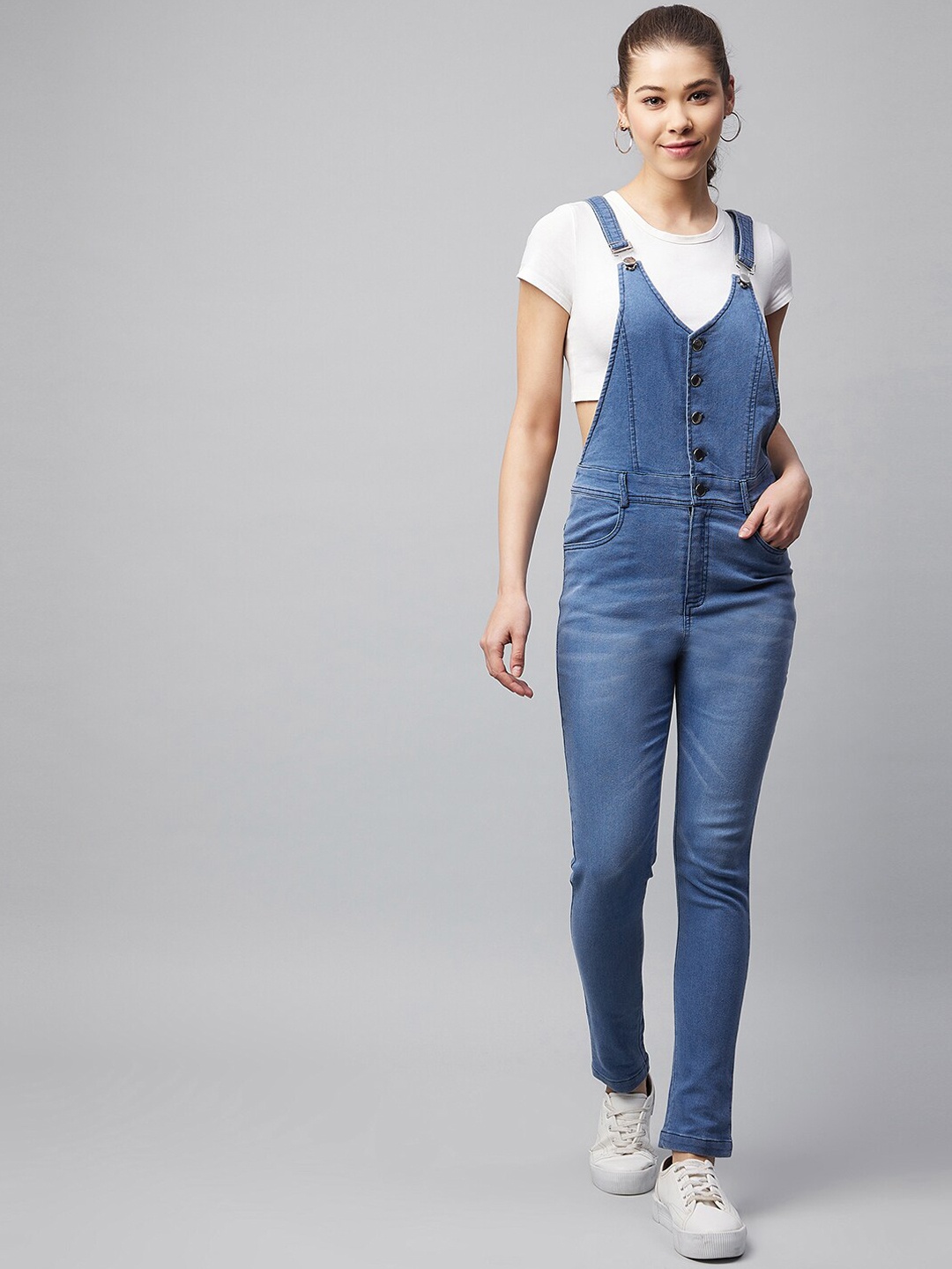 

StyleStone Straight Leg-Fit Denim Lycra Dungaree, Blue