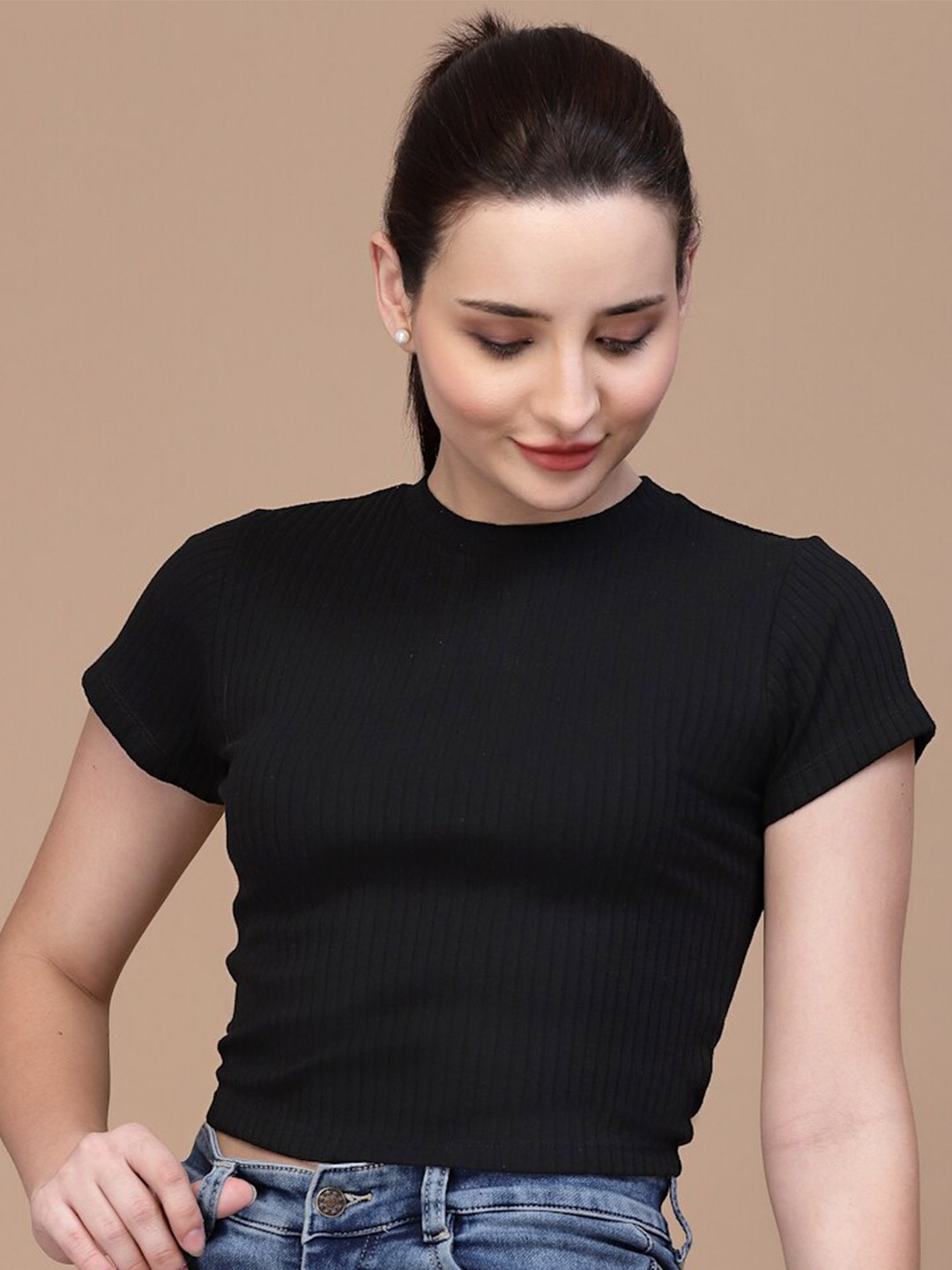 

Strong And Brave Back Tie-Up Odour Free Cotton Fitted Crop Top, Black