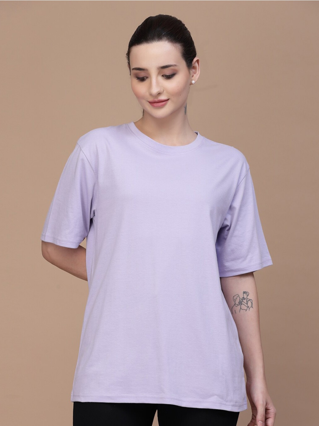 

Strong And Brave Round Neck Oversized Odour Free Cotton T-shirt, Lavender