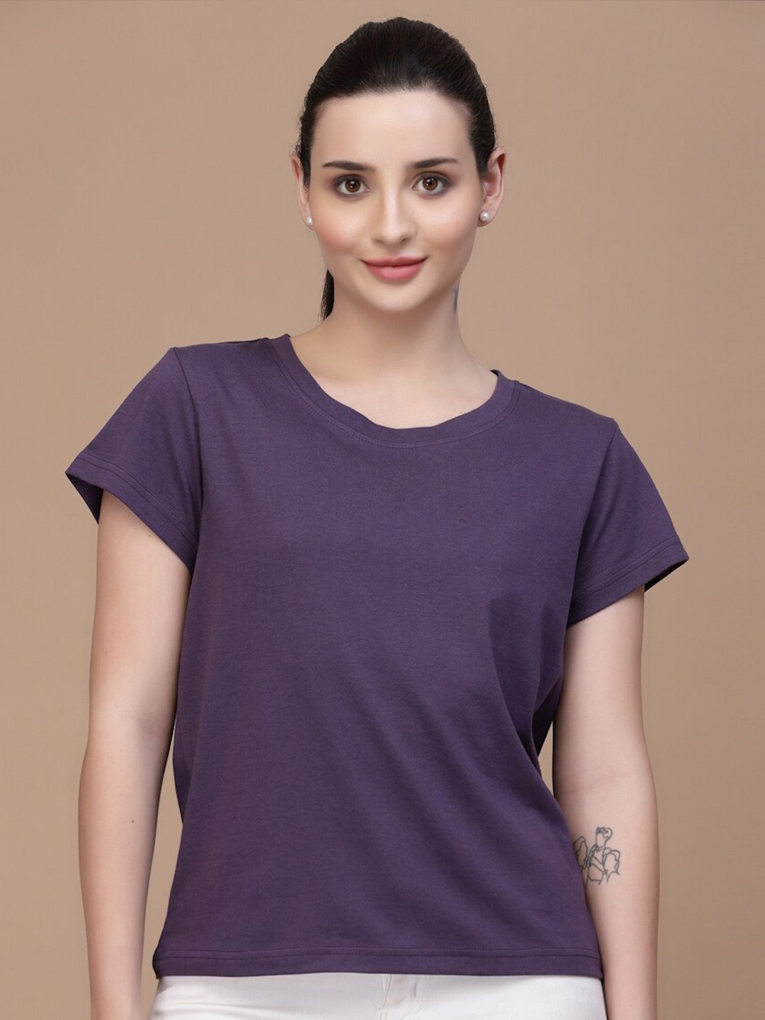 

Strong And Brave Odour Free Round Neck Cotton Tshirt, Purple