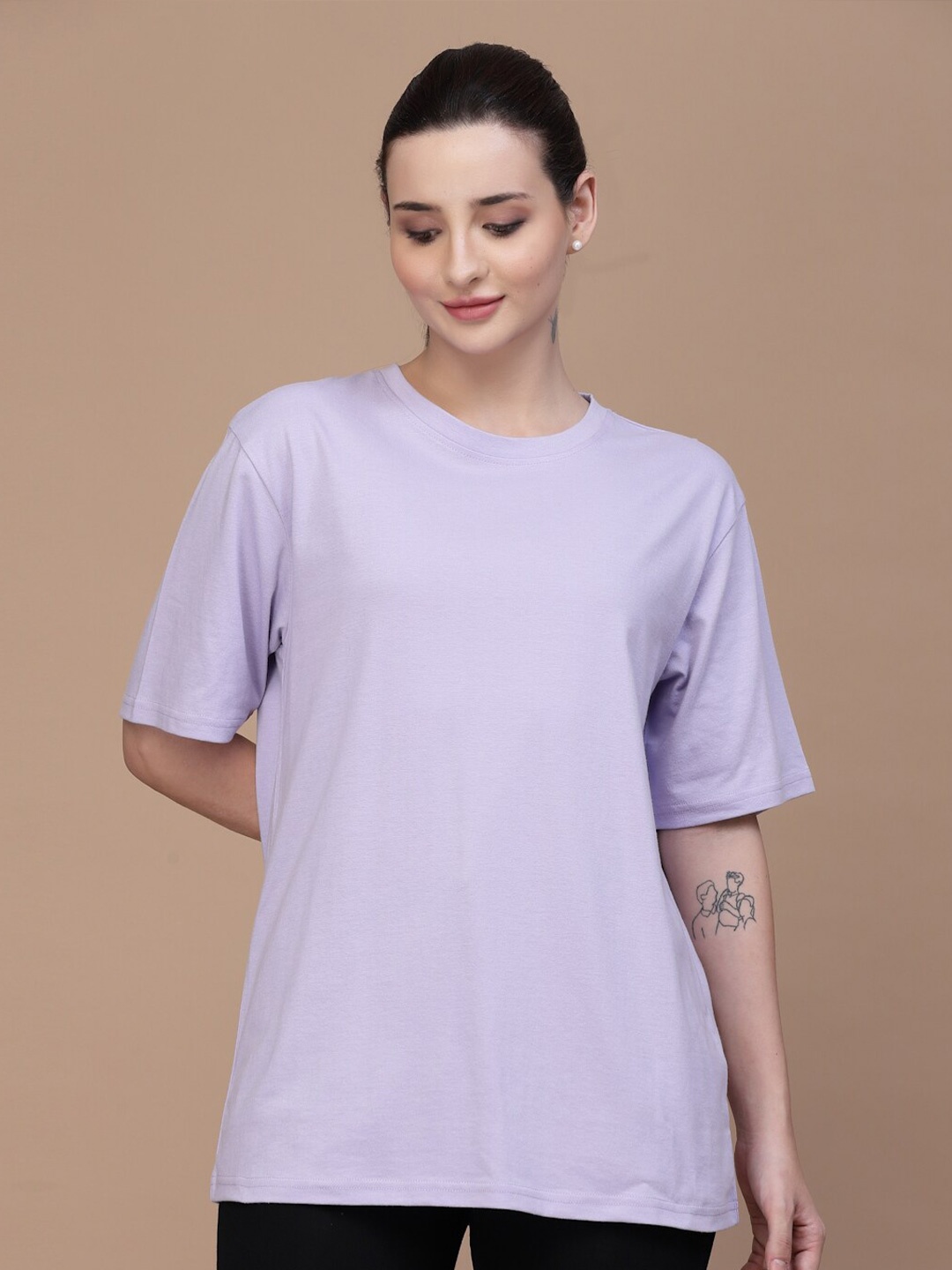 

Strong And Brave Odour Free Round Neck Oversized Cotton T-shirt, Lavender
