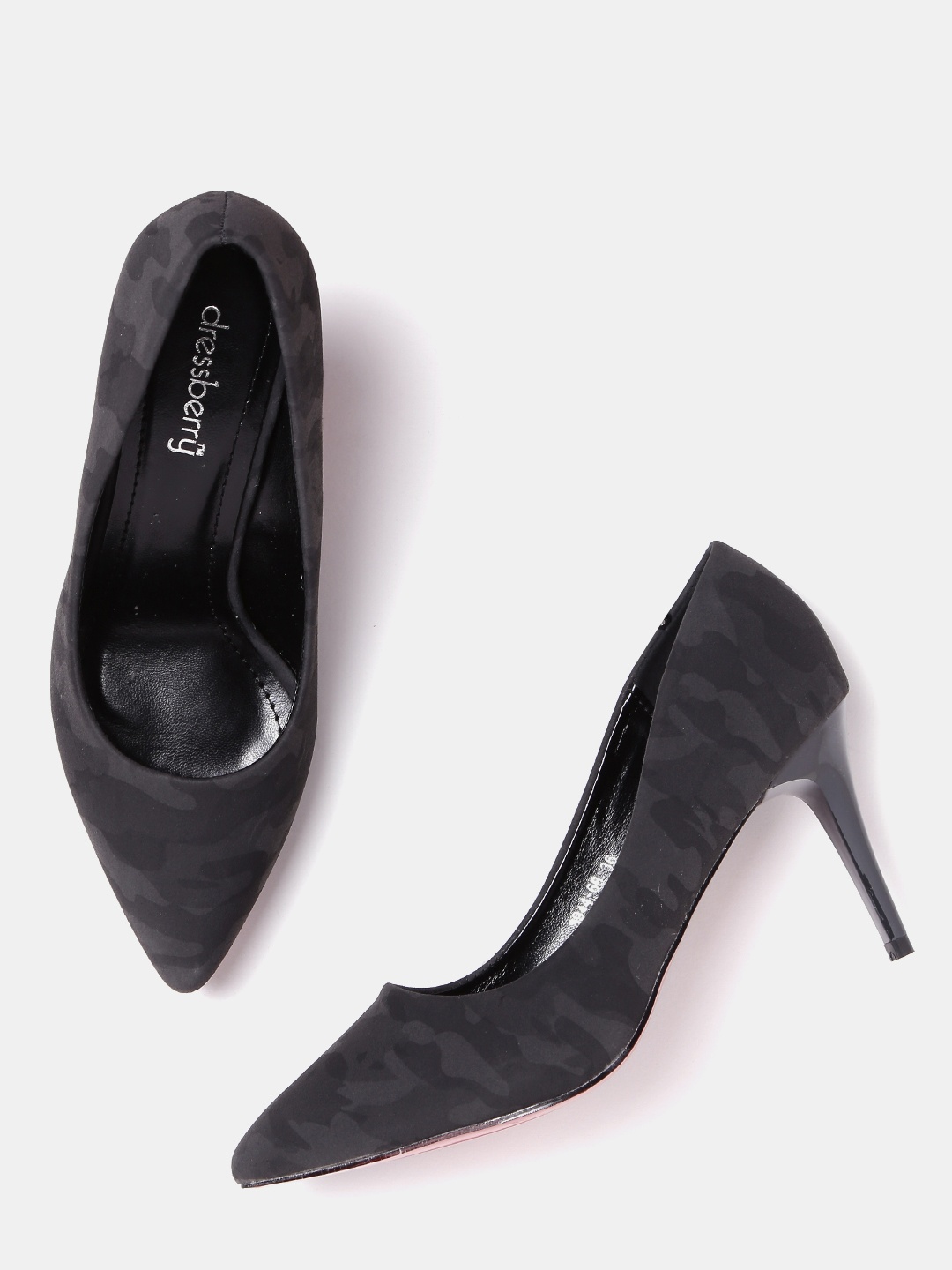 

DressBerry Women Charcoal Grey Camouflage Print Pumps