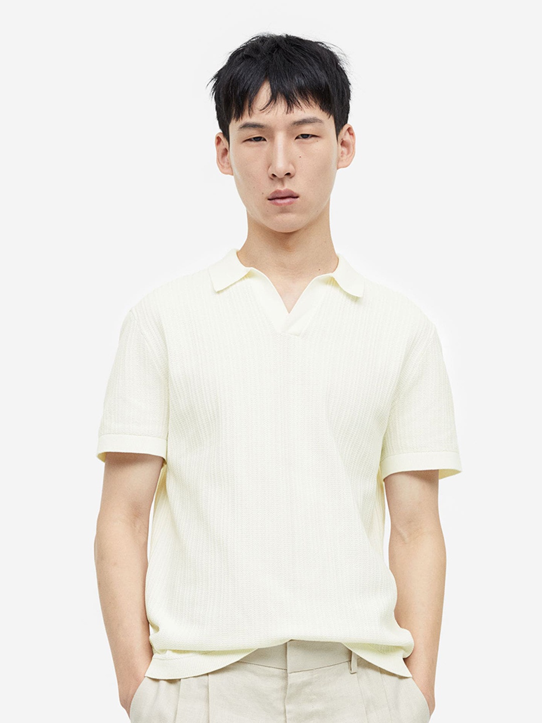 

H&M Regular Fit Fine-Knit Pure Cotton Polo Shirt, White