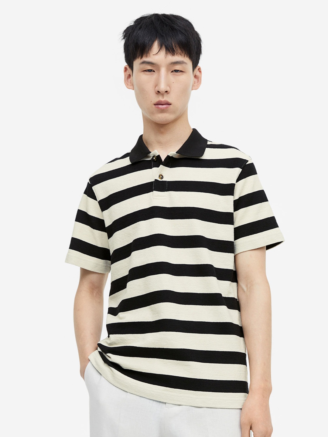 

H&M Men Relaxed Fit Terry Polo Shirt, Black