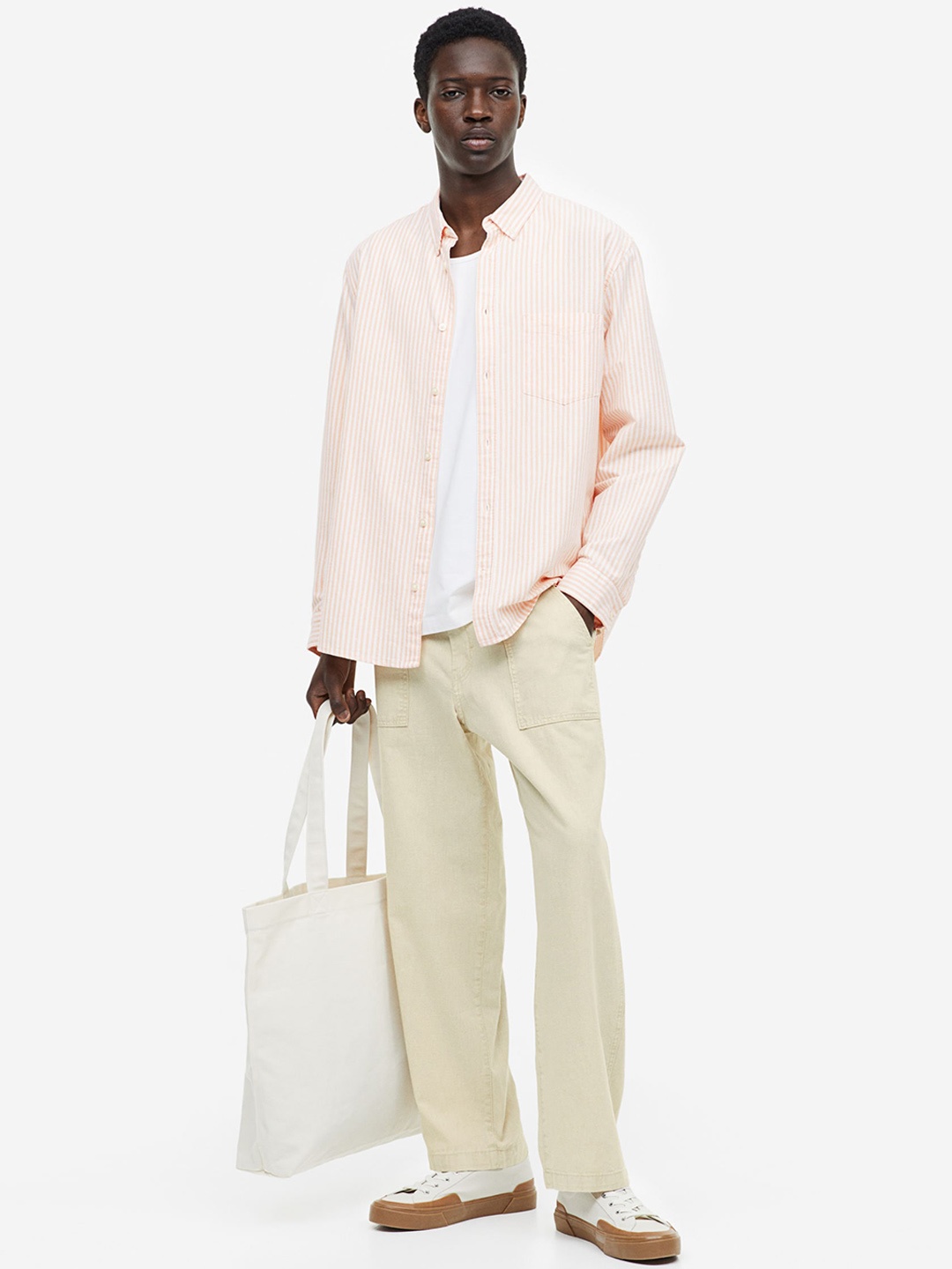 

H&M Men Relaxed Fit Linen-Blend Trousers, Beige
