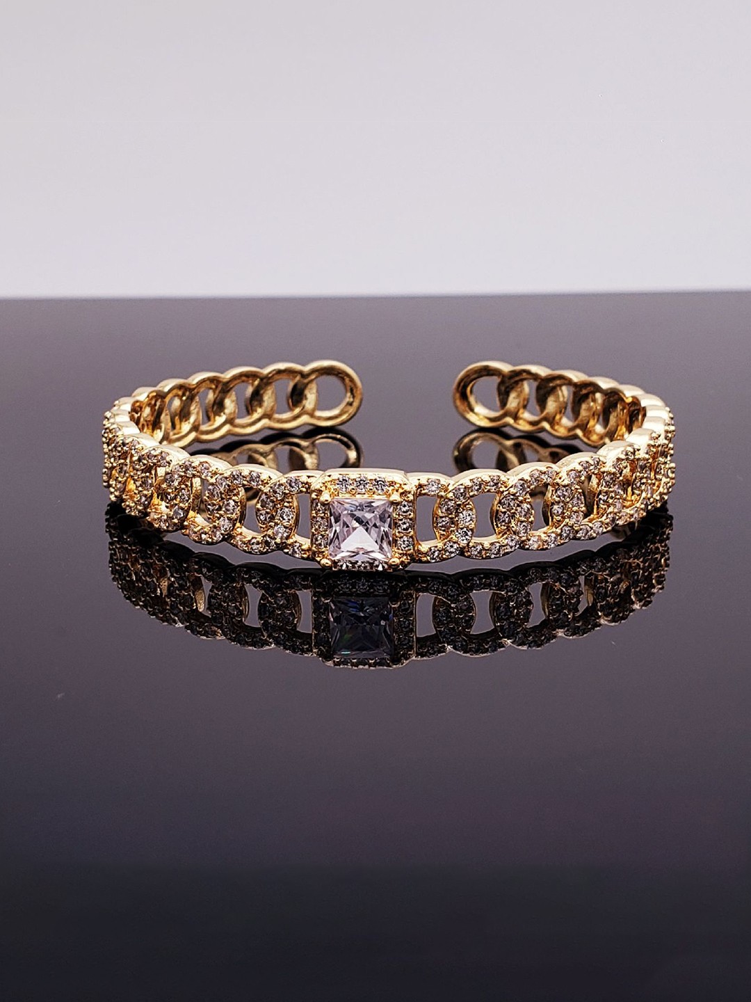 

ZIVOM Women Gold-Plated Cubic Zirconia Cuff Bracelet